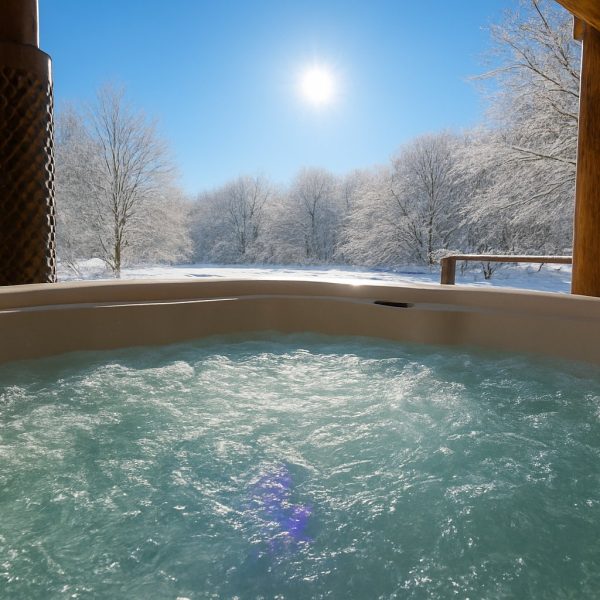 Waldlusti – Ausblick aus dem Pool im Winter